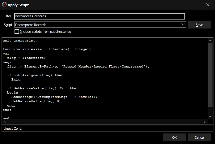 Select the Decompress Records script